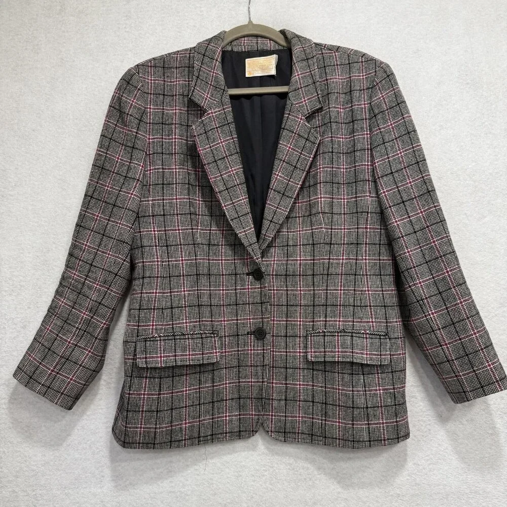 Vintage Pendleton Blazer Womens 12 Plaid Wool Blend Jacket Made USA 80s